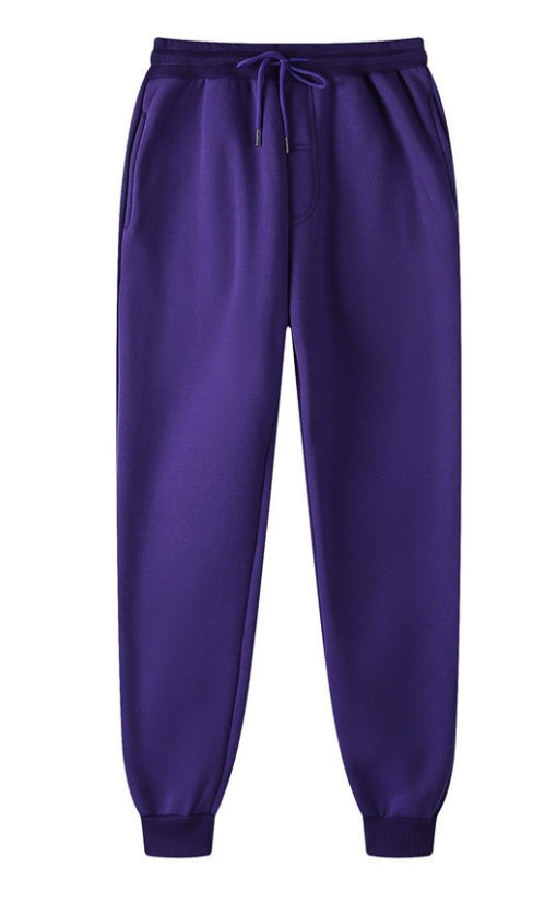 Purple baggy sweatpants for running errands