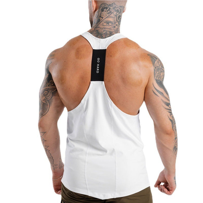 Back side of white activewear sleeveless tank top