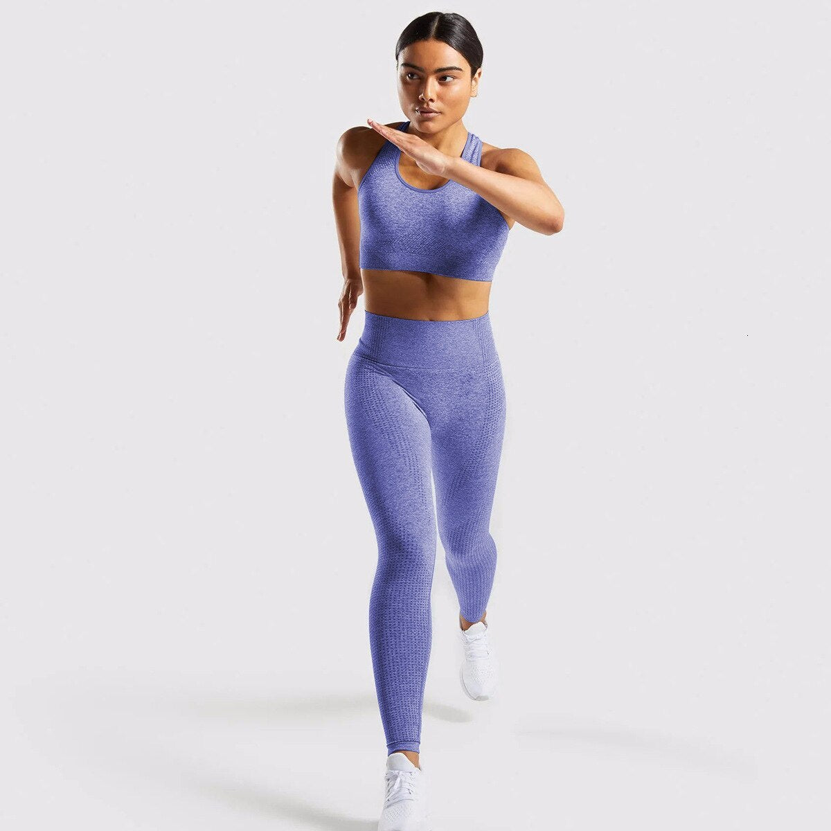 Blue active wear co ord set with crop top and leggings