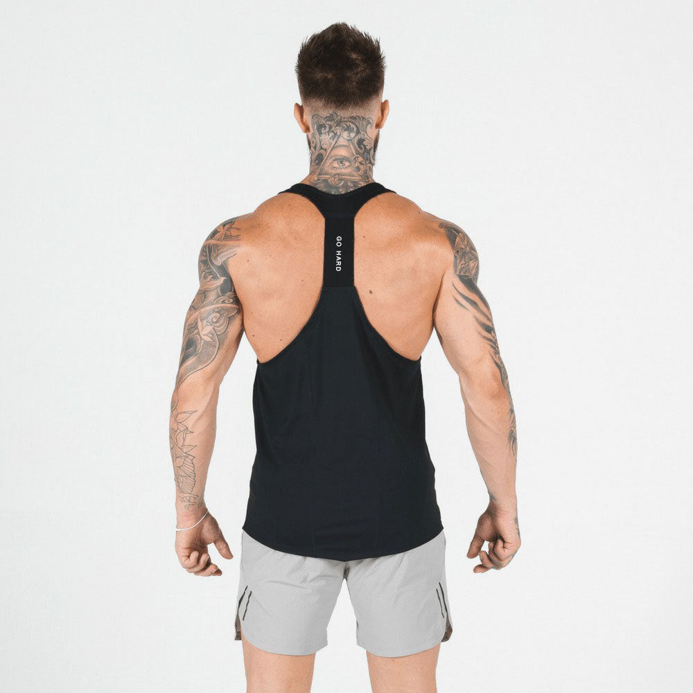 Back side of black sleeveless tank top