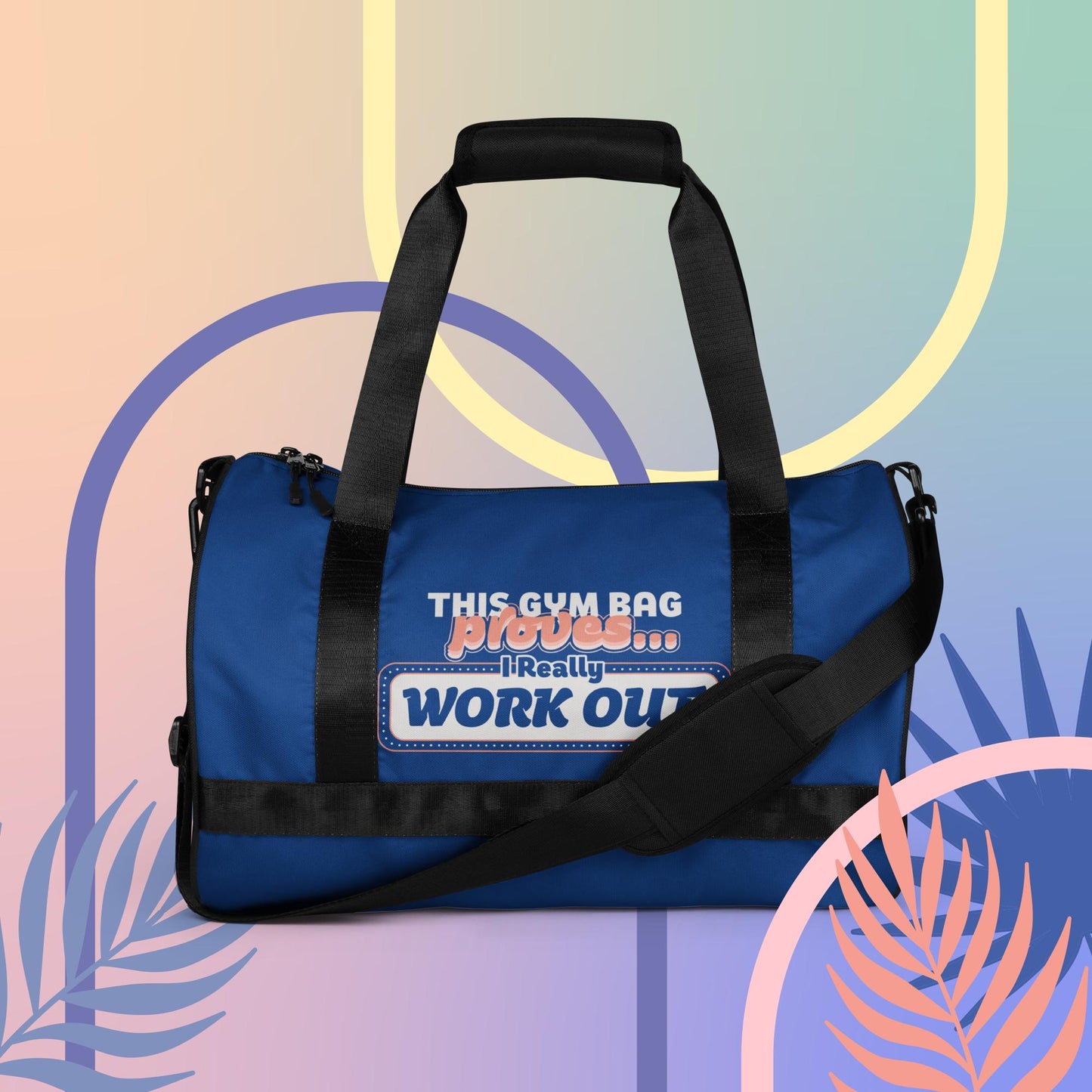 Blue gym bag with design