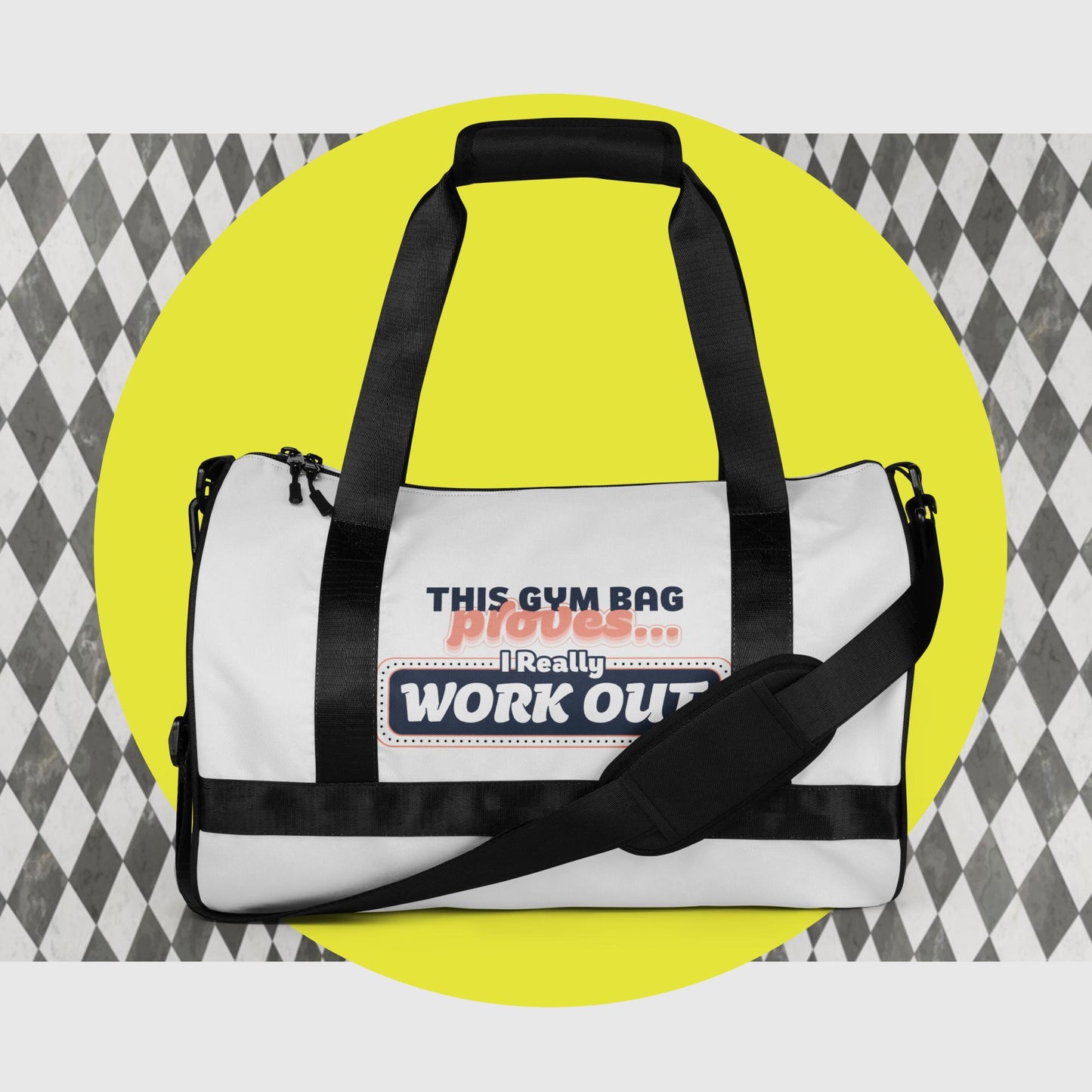 White gym bag with design