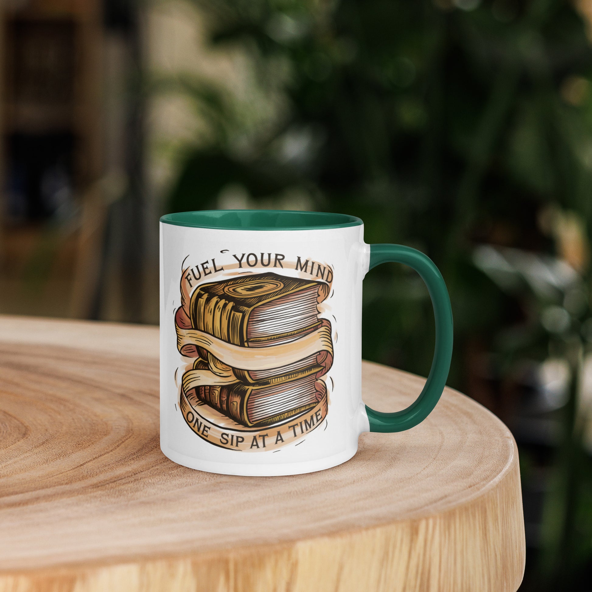 White ceramic mug with dark green color inside