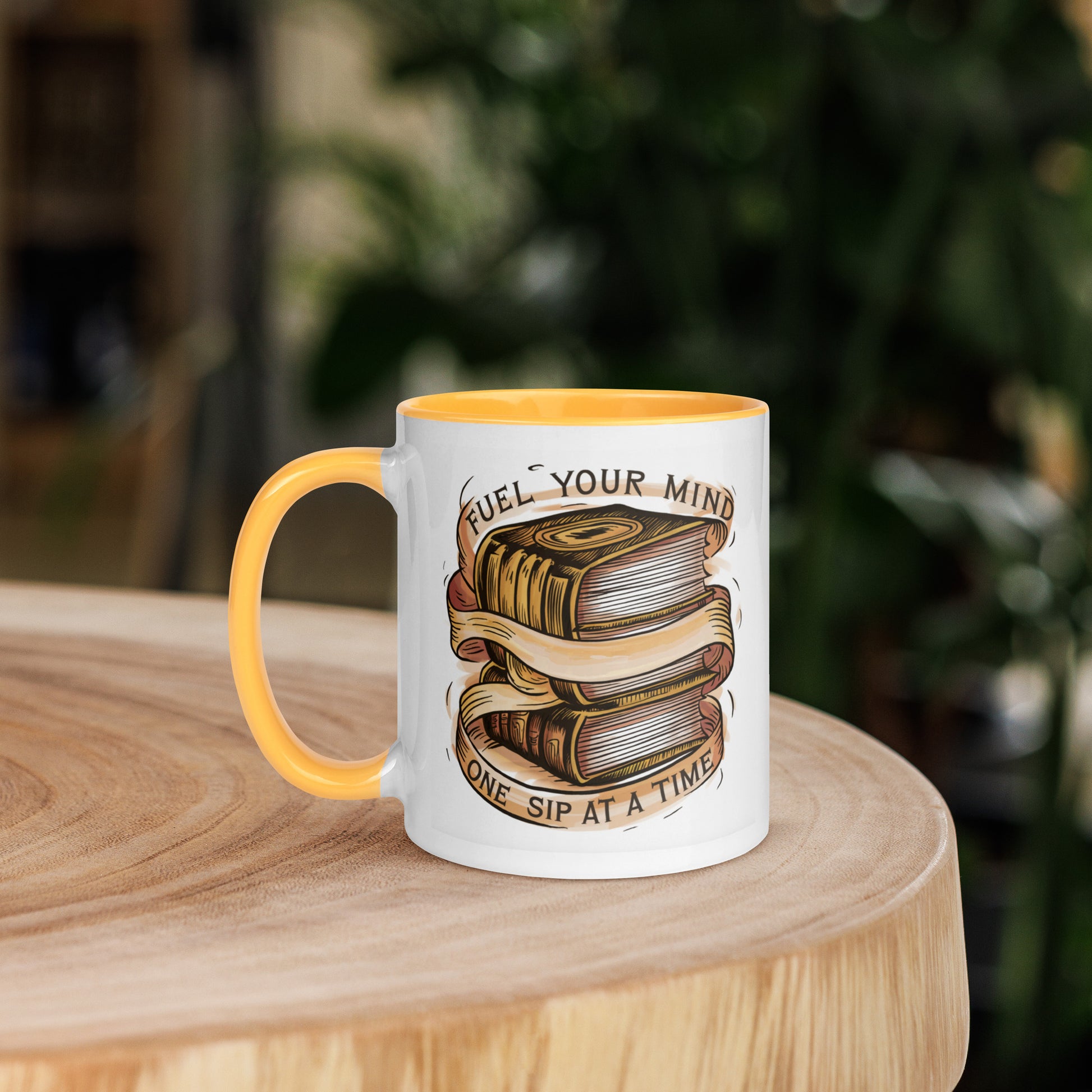 11 ounce ceramic mug with golden yellow interior