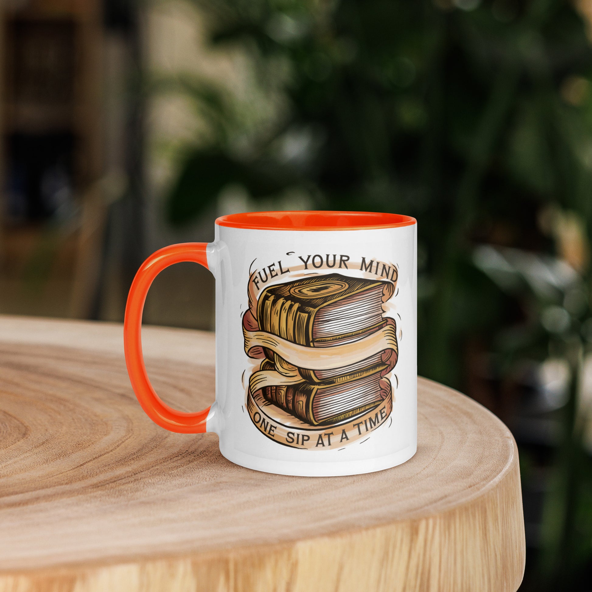 White ceramic mug with orange interior