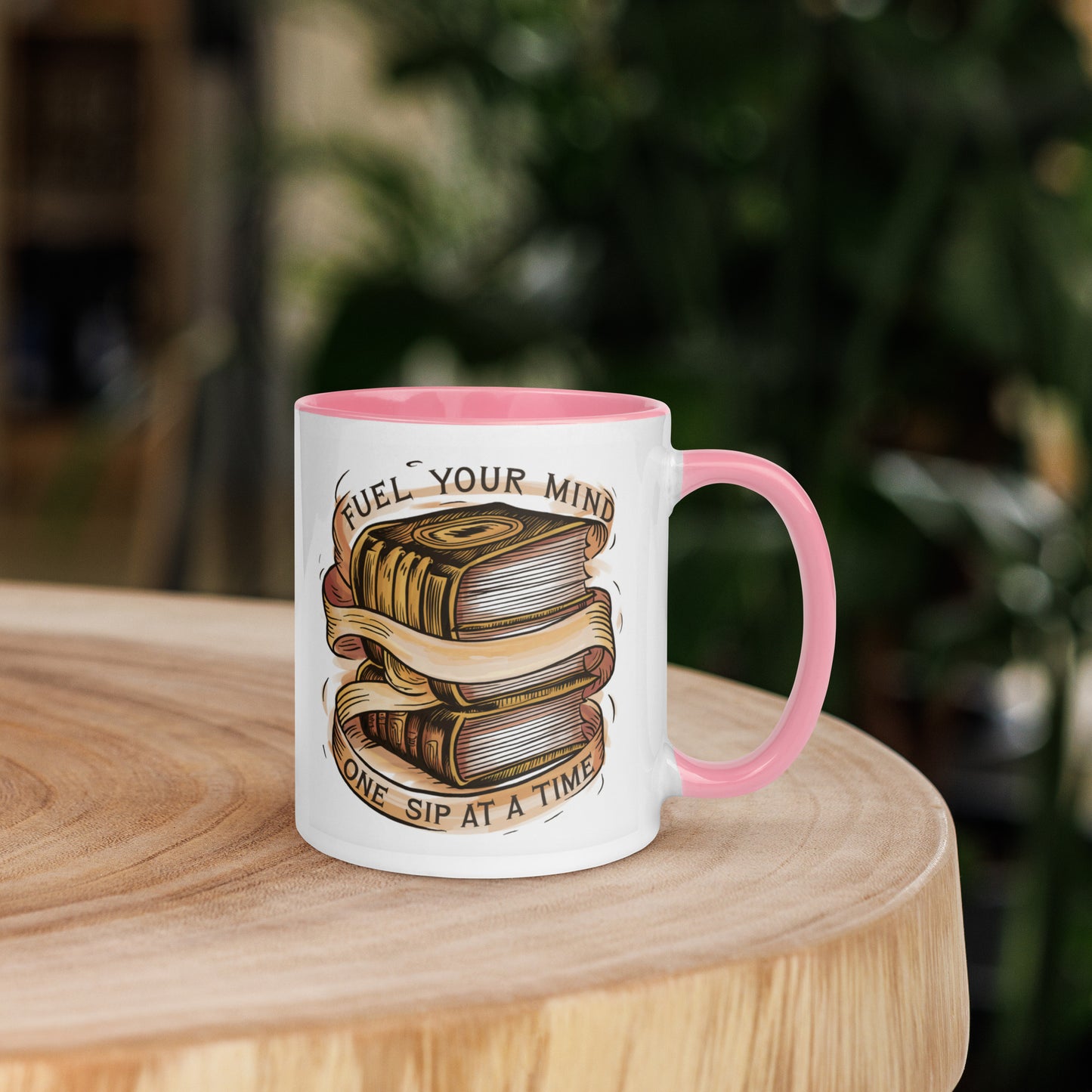 11 ounce ceramic mug with pink interior